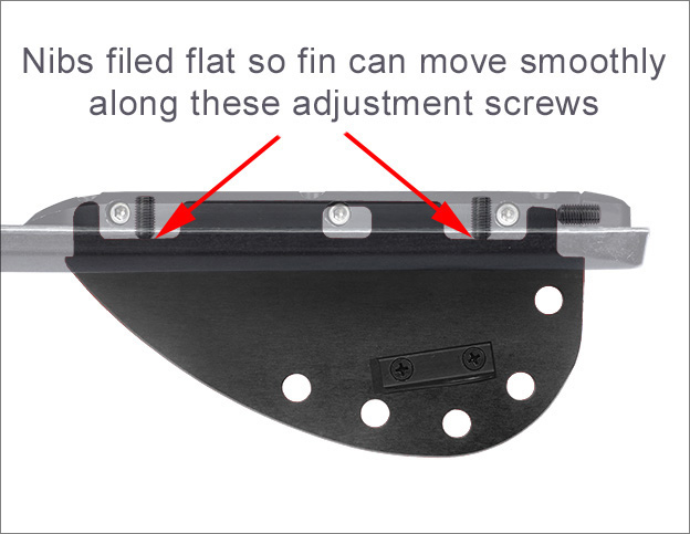 exposed water ski tail fin block wing adjustment set screws